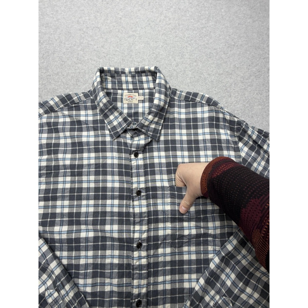 Faherty Shirt Mens 2XL Gray Plaid Long Sleeve Button Up Stretch Flannel Casual - Picture 2 of 11